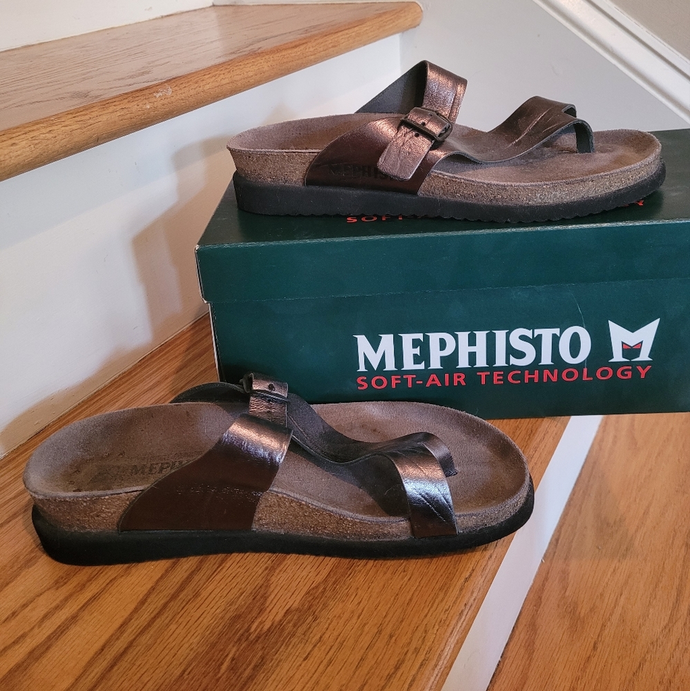Mephisto Women's Gunmetal Grey Leather Sandals